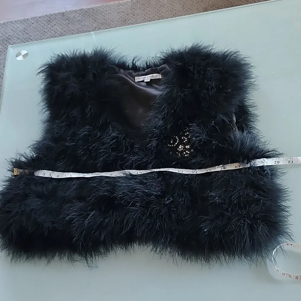Ambre Babzoe 100%Turkey  Down Jeweled Feathered Mob Wife Witchy Avant Garde Vest